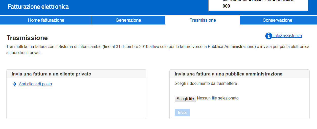 Fase 2 Trasmissione Fattura Al momento è possibile trasmettere a mezzo SDI solo le fatture indirizzate alla pubblica amministrazione.