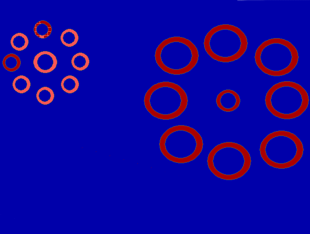 La Gestalt Illusione di Ebbinghaus un cerchio identico sembra più piccolo