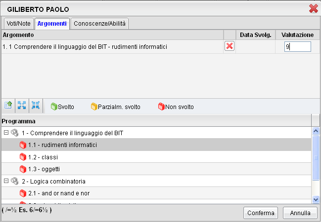 Valutazioni Orali consente la rapida immissione delle prove orali per il giorno corrente e fornisce un quadro d insieme in cui si evidenziano immediatamente le interrogazioni effettuate in tutto l