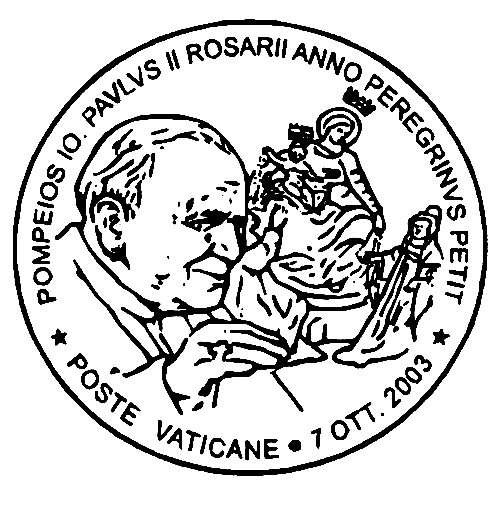 Comunicato 20/03 Annullo postale speciale in occasione della visita di Sua Santità Giovanni Paolo II a Pompei (7 ottobre 2003) Il 7 ottobre 2003, in occasione della visita di Sua Santità Giovanni