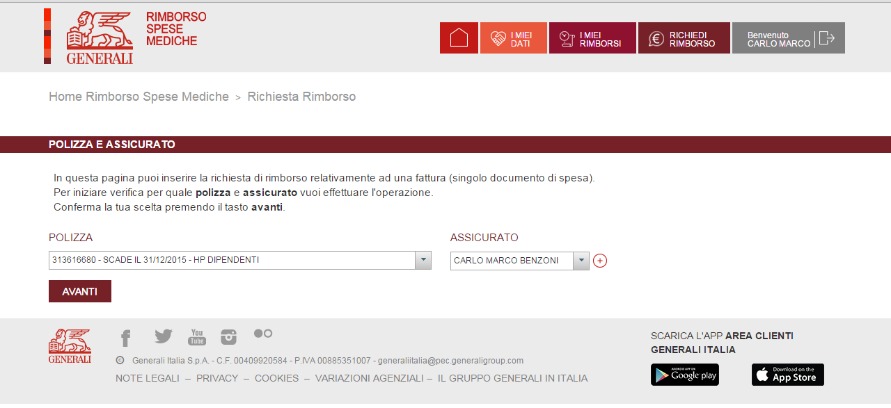 5 RICHIEDI RIMBORSO Dall area Richiedi Rimborso è possibile inserire le richieste di rimborso.