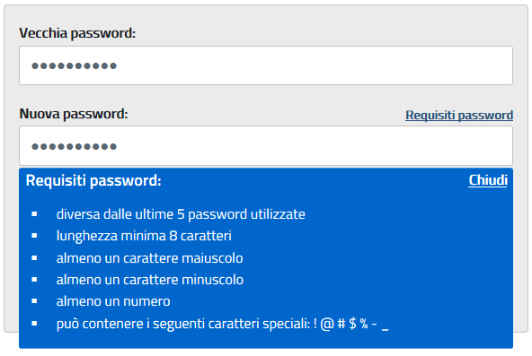 4.3 CAMBIO DELLA PASSWORD Selezionando Cambia password dall interno dell area riservata è possibile effettuare la modifica della propria password di accesso.