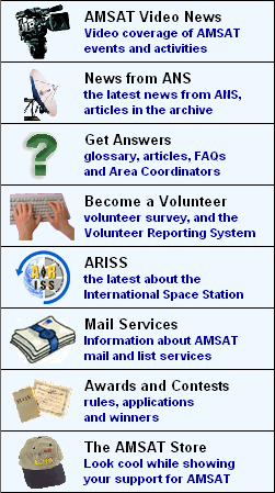 --> VIDEO E CONFERENZE --> NEWS E ARTICOLI --> ISS HAM RADIO ACTIVITY --> DIPLOMI x SATELLITE ACTIVITY www.nasa.org --> SITO DELLA NASA http://www.nasa.gov/multimedia/nasa tv/index.