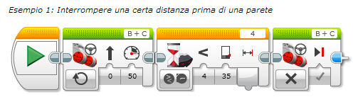 Questo programma fa emettere al robot un suono ogni volta che il sensore a ultrasuoni rileva un oggetto più vicino di 50 centimetri di distanza.