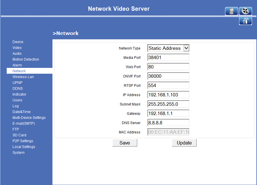 MENU' E FUNZIONI il web server presenta 3 funzioni principali: Video Live Registrazioni Impostazioni VIDEO LIVE TOP MENU' Questo menù presente in Video Live permette di: - Attivare o disattivare lo