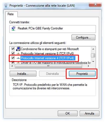 Selezionare Protocollo Internet versione 4 (TCP/IPv4), quindi cliccare su Proprietà Nel caso l indirizzo di rete del vostro PC sia impostato nella classe 19