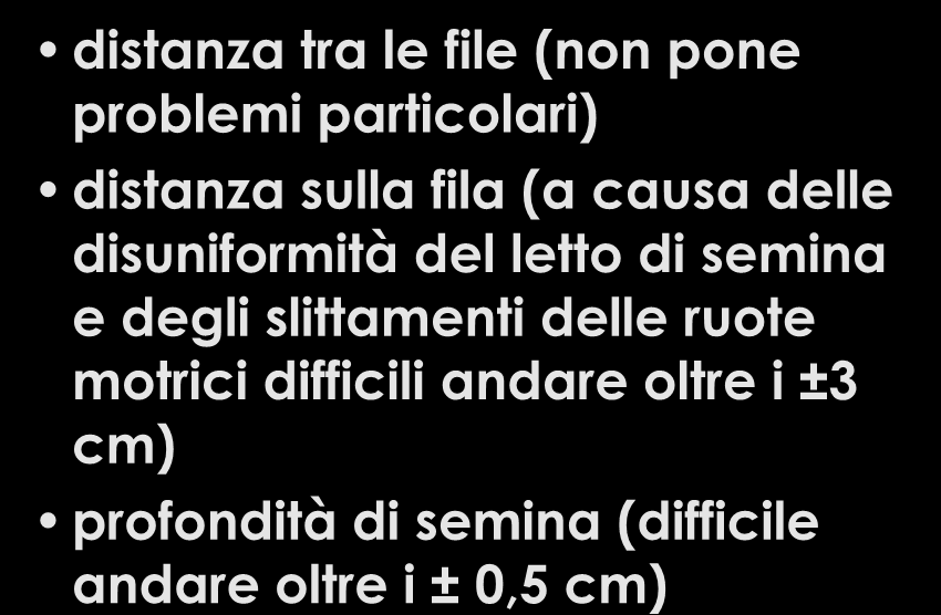 letto di semina e degli slittamenti delle ruote motrici difficili