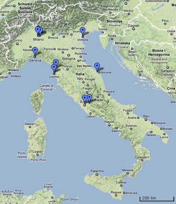 Relazione semestrale 2011 pagina 7 di 37 Genova 9,4% Milano B 7,1% Pisa 10,8% Ancona 3,7% Livorno 8,2% Milano A 17,3% Venezia 20,4% Tivoli 4,9% Sesto S.