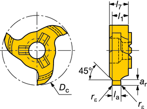Inserti per CoroMill 327 Scanalature di sedi anelli elastici con smusso CoroMill 327 RSATURA Tolleranze, mm (pollici): l a = +0.11 (.0043) = +0.09 (.
