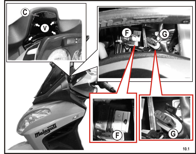 SERBATOIO LIQUIDO REFRIGERANTE Il serbatoio del liquido refrigerante è posto nella Parte anteriore del veicolo sotto allo spoiler AWS (C-Fig.9.1).
