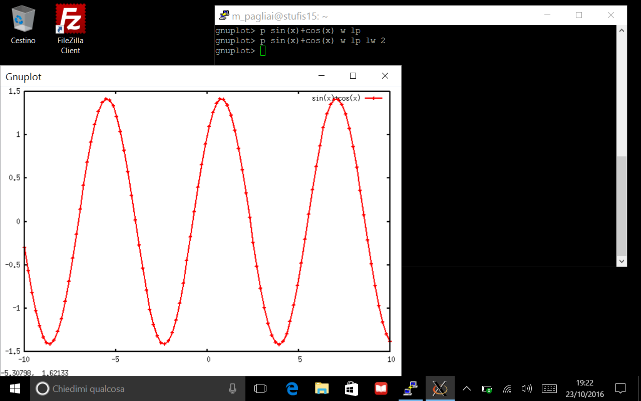 Accesso remoto: ssh, scp e sftp (Windows) Aprendo il programma gnuplot è possibile impartire i comandi sulla macchina remota.