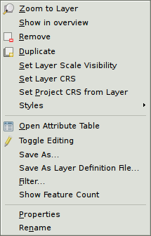 layer - menu 18 Tasto dx sul nome del layer per avere accesso a: