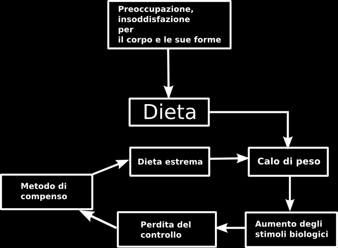 Circolo vizioso della BN - da Ostuzzi, Luxardi, 2003 La dieta in questo modo aumenta, attraverso il rinforzo dello stimolo della fame, la vulnerabilità alle abbuffate.