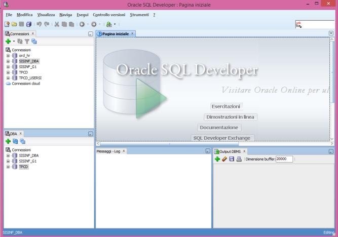 Oracle SQL Developer Foglio di Lavoro SQL: - + per creare un foglio di lavoro associato ad una determinata connessione