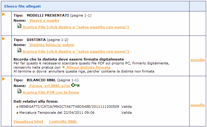 Cliccando su, si torna alla scheda complessiva della pratica, che