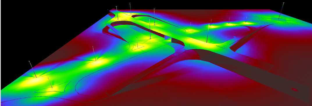 3. Progetto e Verifiche Illuminotecniche Nelle rappresentazioni 3D degli esiti della verifica illuminotecnica effettuata altre a palesarsi il pieno soddisfacimento dei livelli propri della Categoria