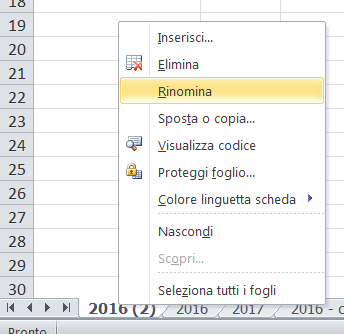 Figura 44 Fogli di Excel per il caricamento dei consumi di energia elettrica Per poter effettuare caricamenti di anni che non sono presenti nei fogli Excel basta creare un nuovo foglio effettuando le