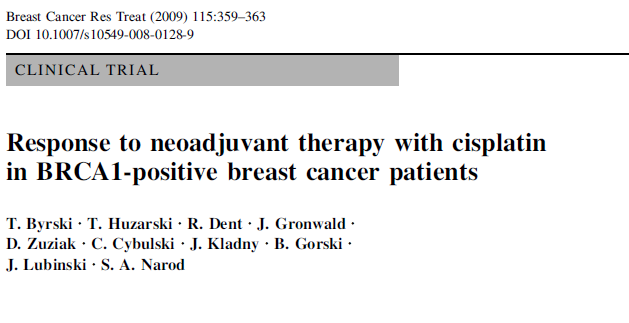 Primo studio che ha selezionato in modo specifico pazienti con carcinoma mammario portatrici di mutazioni a