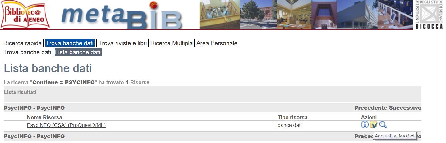 MetaBib Area personale: set di banche dati [1] Vuoi creare un set di banche dati preferite da