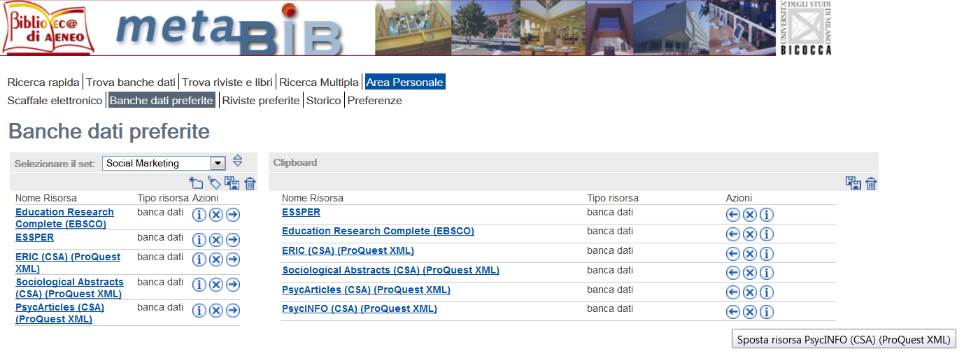MetaBib Area personale: set di banche dati [2] Tra le banche dati preferite dell Area personale troverai quelle che hai selezionato in precedenza.