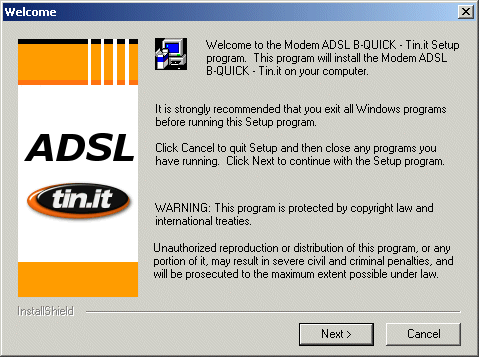 4. Installazione Modem Non collegare il modem al computer, ma attendere il messaggio che lo indica esplicitamente. Lanciare il setup all interno del CD-ROM contenente i driver.