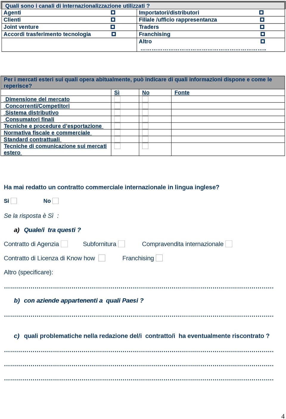 . Per i mercati esteri sui quali opera abitualmente, può indicare di quali informazioni dispone e come le reperisce?