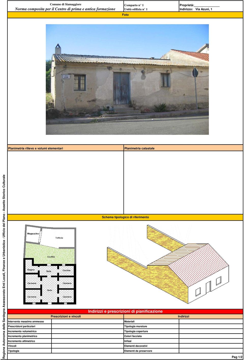 Incremento volumetrico Incremento planimetrico Incremento altimetrico Vincoli Tipologia Prescrizioni e vincoli Schema tipologico di riferimento Indirizzi e