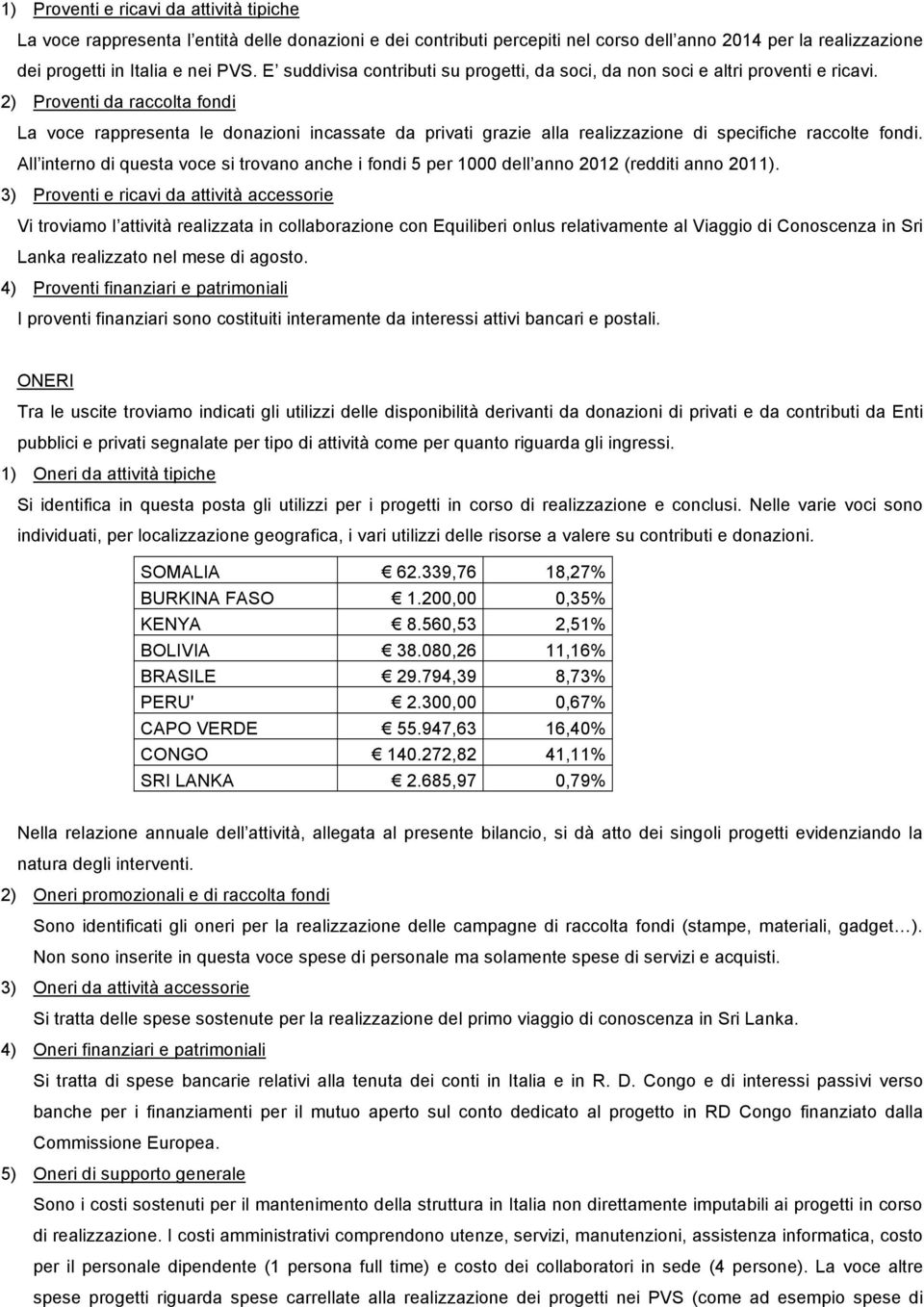 2) Proventi da raccolta fondi La voce rappresenta le donazioni incassate da privati grazie alla realizzazione di specifiche raccolte fondi.