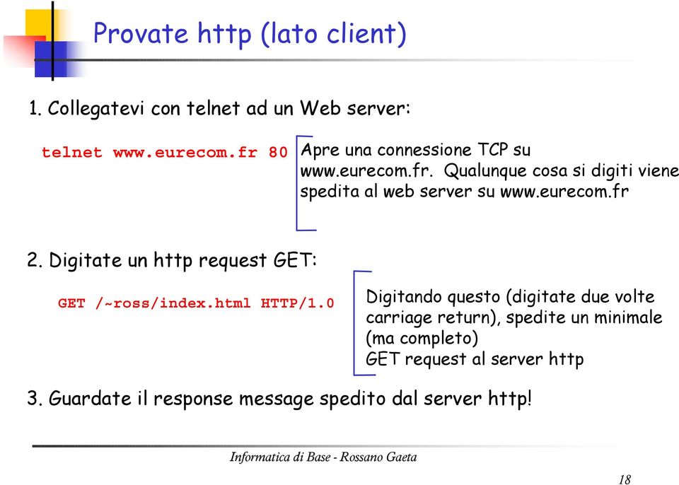 eurecom.fr 2. Digitate un http request GET: GET /~ross/index.html HTTP/1.