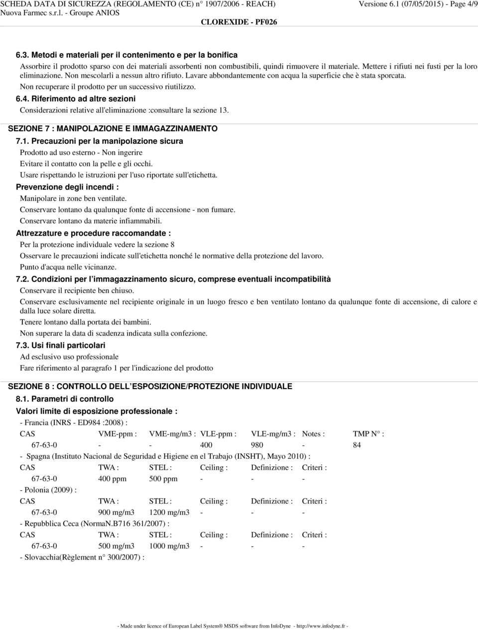 Mettere i rifiuti nei fusti per la loro eliminazione. Non mescolarli a nessun altro rifiuto. Lavare abbondantemente con acqua la superficie che è stata sporcata.