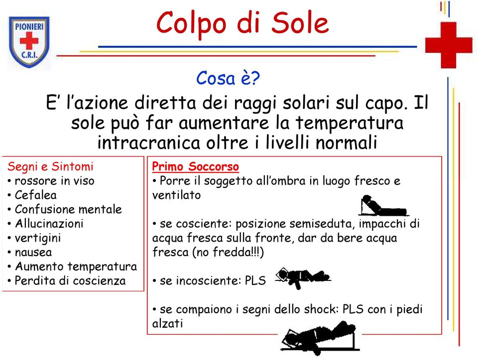 mentale Allucinazioni vertigini nausea Aumento temperatura Perdita di coscienza Primo Soccorso Porre il soggetto all ombra in luogo