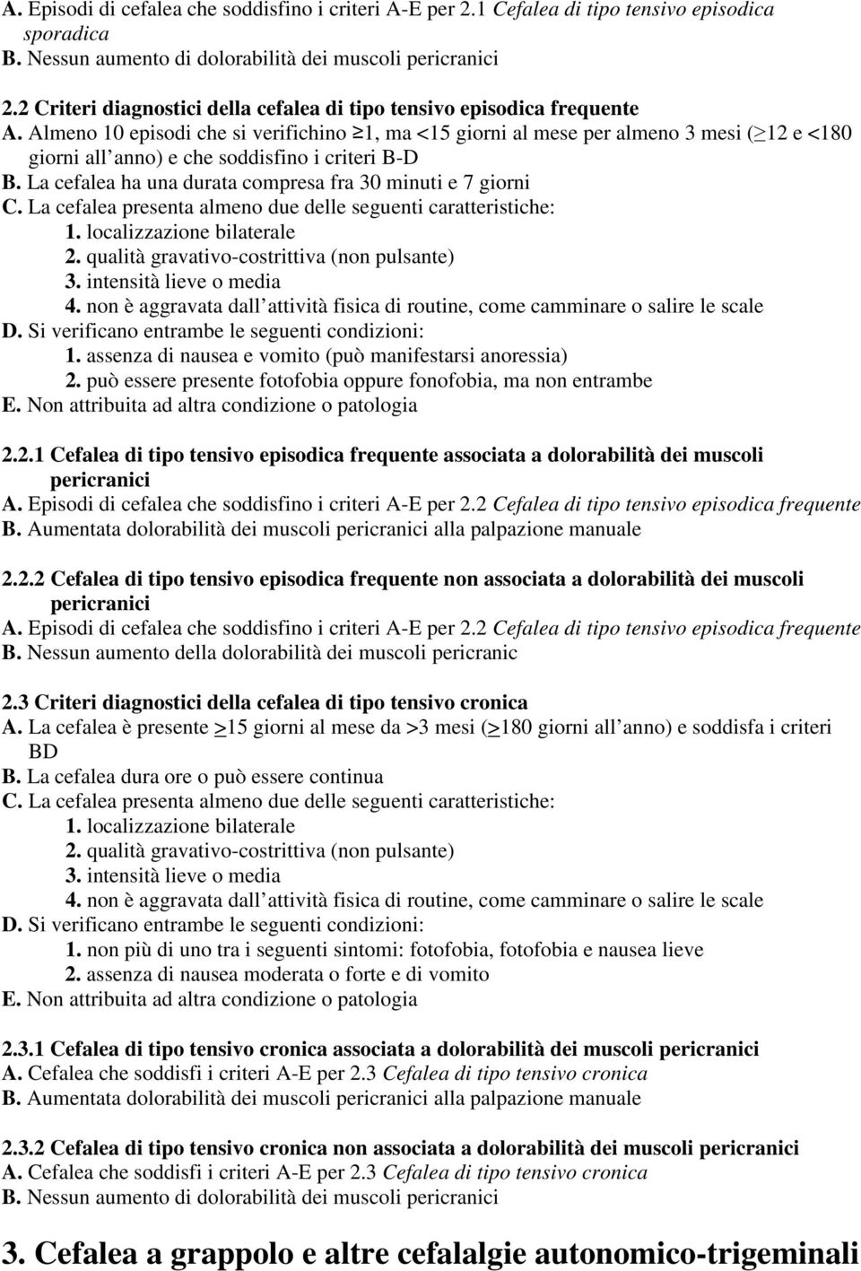 Almeno 10 episodi che si verifichino 1, ma <15 giorni al mese per almeno 3 mesi ( 12 e <180 giorni all anno) e che soddisfino i criteri B-D B.