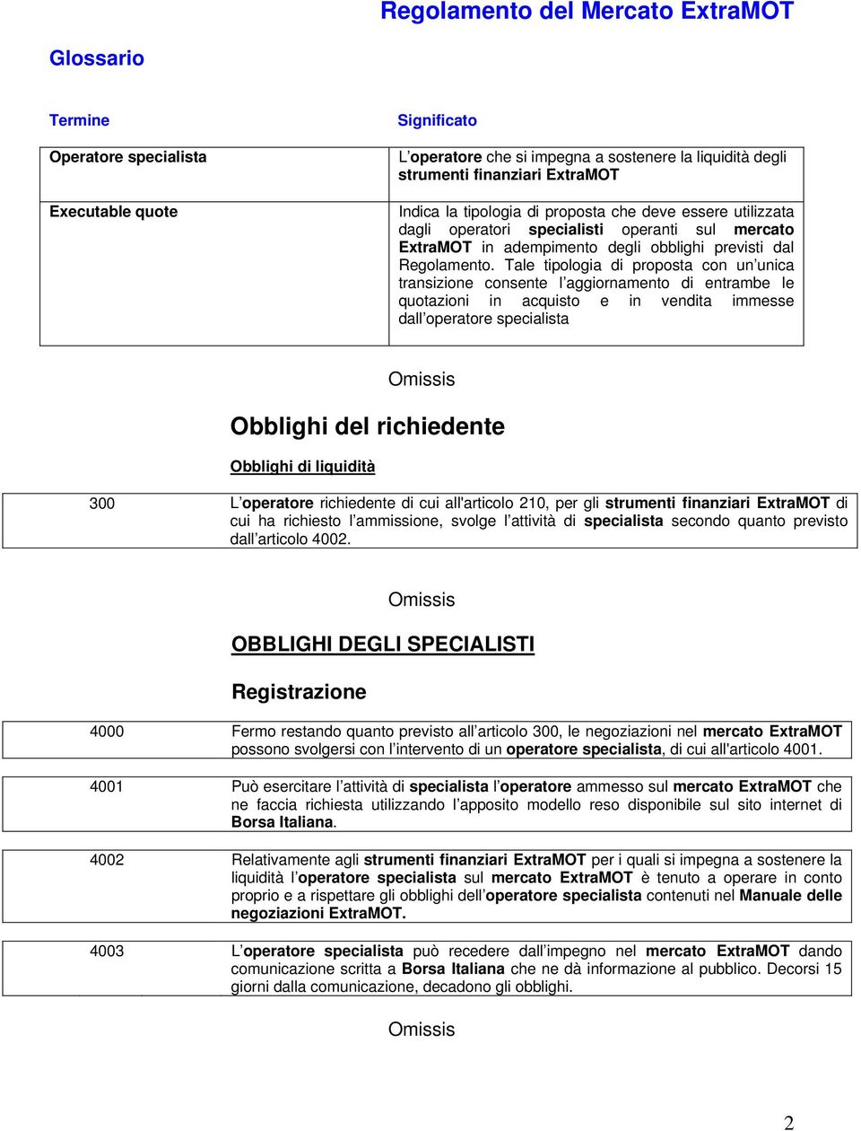 Tale tipologia di proposta con un unica transizione consente l aggiornamento di entrambe le quotazioni in acquisto e in vendita immesse dall operatore specialista Obblighi del richiedente Obblighi di