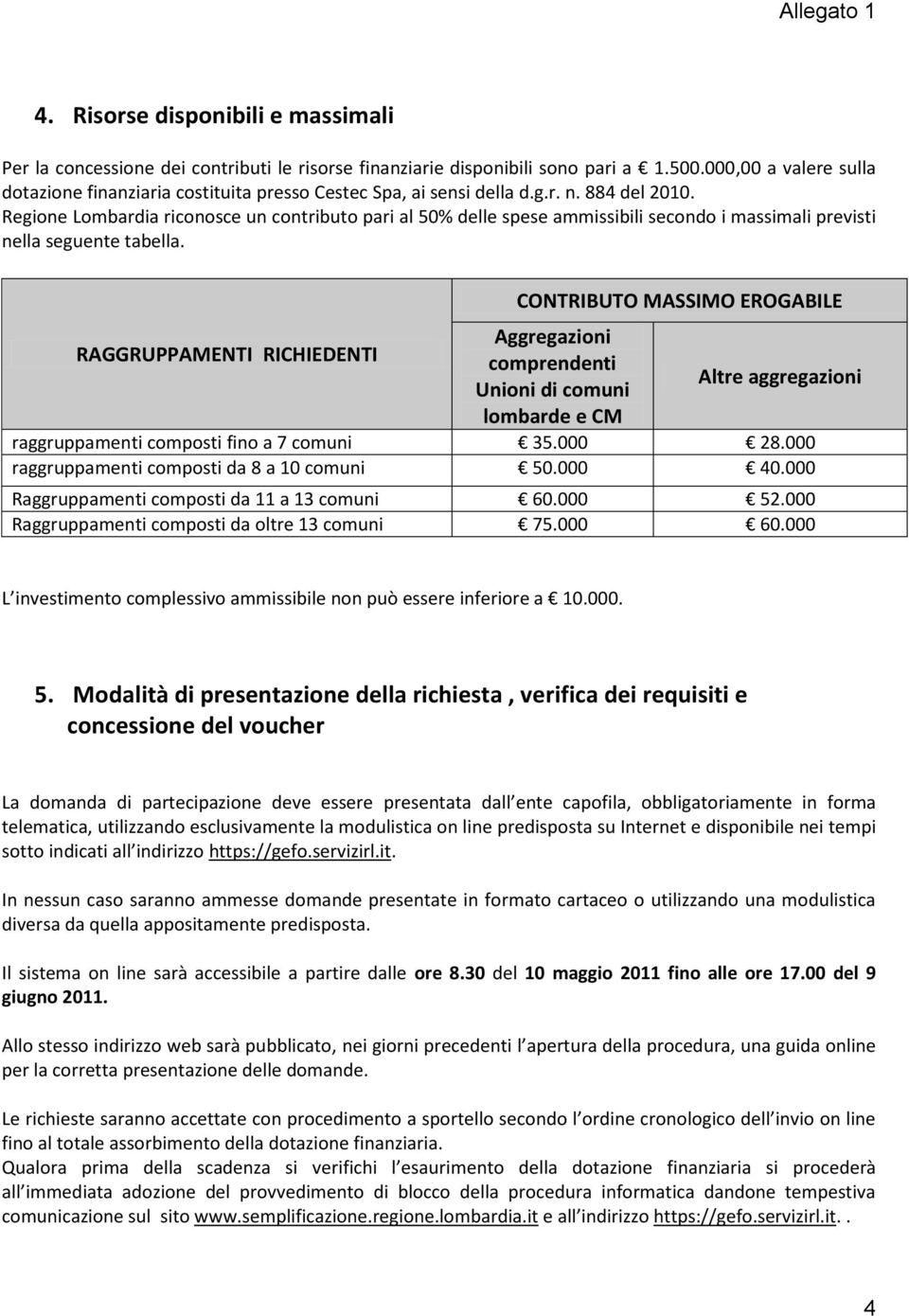 Regione Lombardia riconosce un contributo pari al 50% delle spese ammissibili secondo i massimali previsti nella seguente tabella.