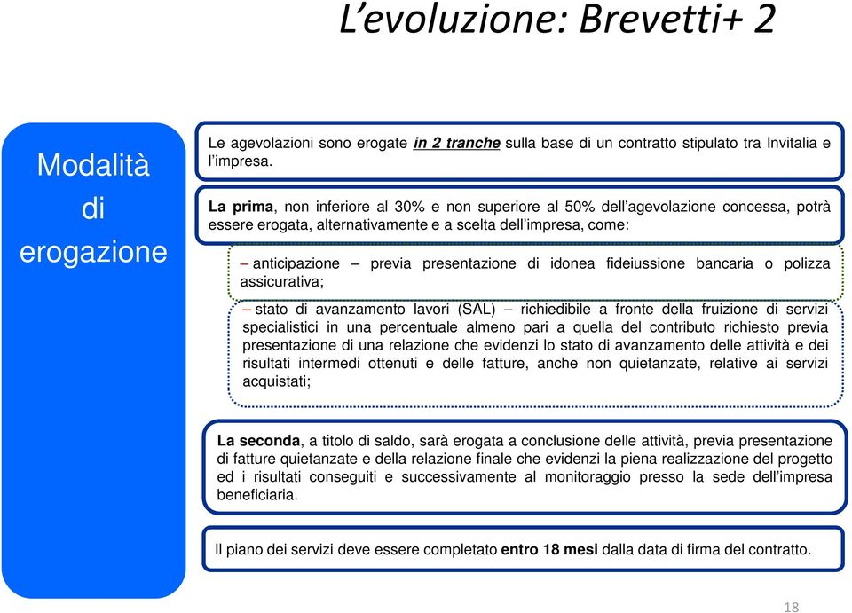 fideiussione bancaria o polizza assicurativa; stato di avanzamento lavori (SAL) richiedibile a fronte della fruizione di servizi specialistici in una percentuale almeno pari a quella del contributo