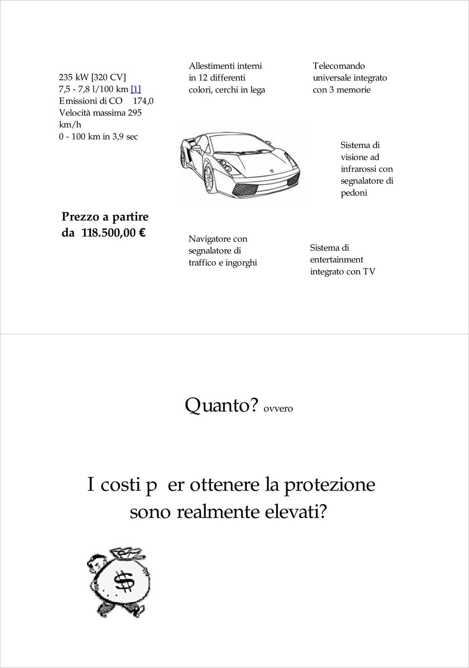 500,00 Allestimenti interni in 12 differenti colori, cerchi in lega Navigatore con segnalatore di traffico e ingorghi