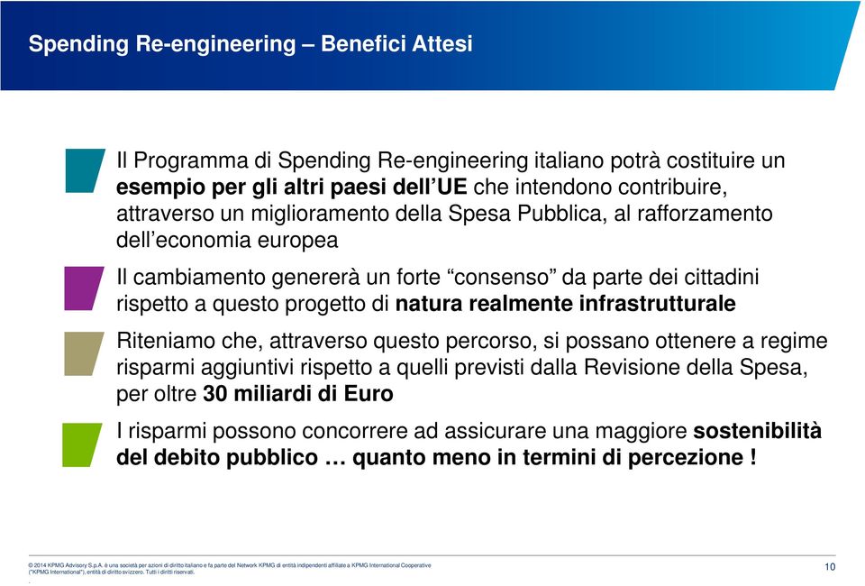 infrastrutturale Riteniamo che, attraverso questo percorso, si possano ottenere a regime risparmi aggiuntivi rispetto a quelli previsti dalla Revisione della Spesa, per oltre 30 miliardi di