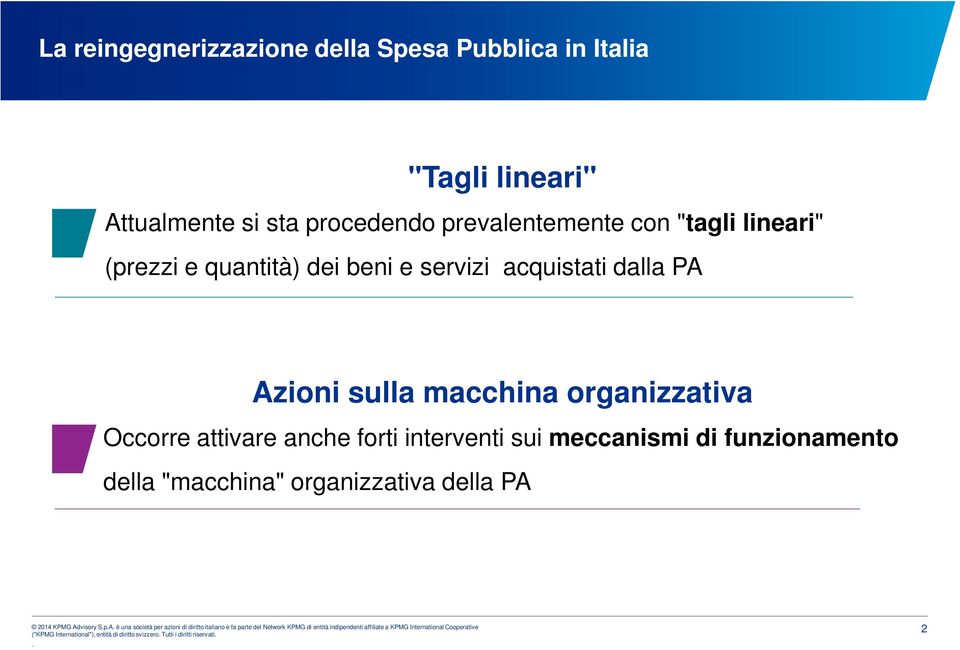 sulla macchina organizzativa Occorre attivare anche forti interventi sui meccanismi di funzionamento