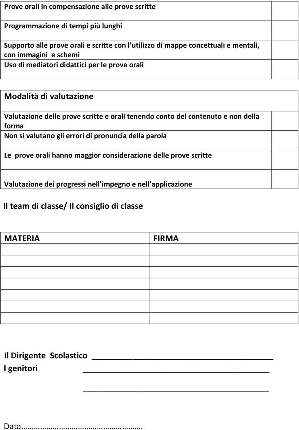 orali tenendo conto del contenuto e non della forma Non si valutano gli errori di pronuncia della parola Le prove orali hanno maggior considerazione