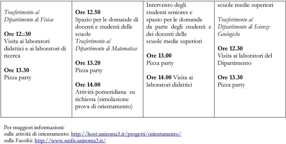 00 Attività pomeridiana su richiesta (simulazione prova di orientamento) Intervento degli studenti seniores e spazio per le domande da parte degli studenti e dei docenti delle scuole medie