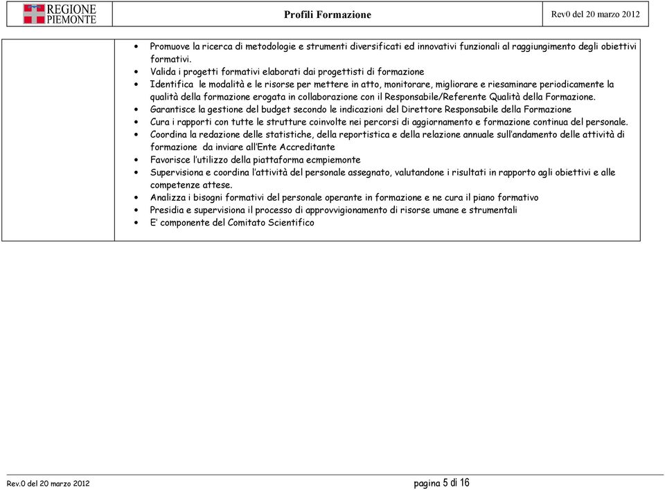 formazione erogata in collaborazione con il Responsabile/Referente Qualità della Formazione.