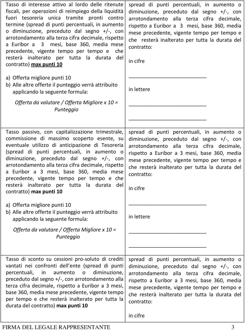 massimo scoperto esente, su eventuale utilizzo di anticipazione di Tesoreria ( rispetto a Euribor a 3 mesi, base 360, media mese precedente, vigente tempo per tempo e che resterà inalterato per tutta