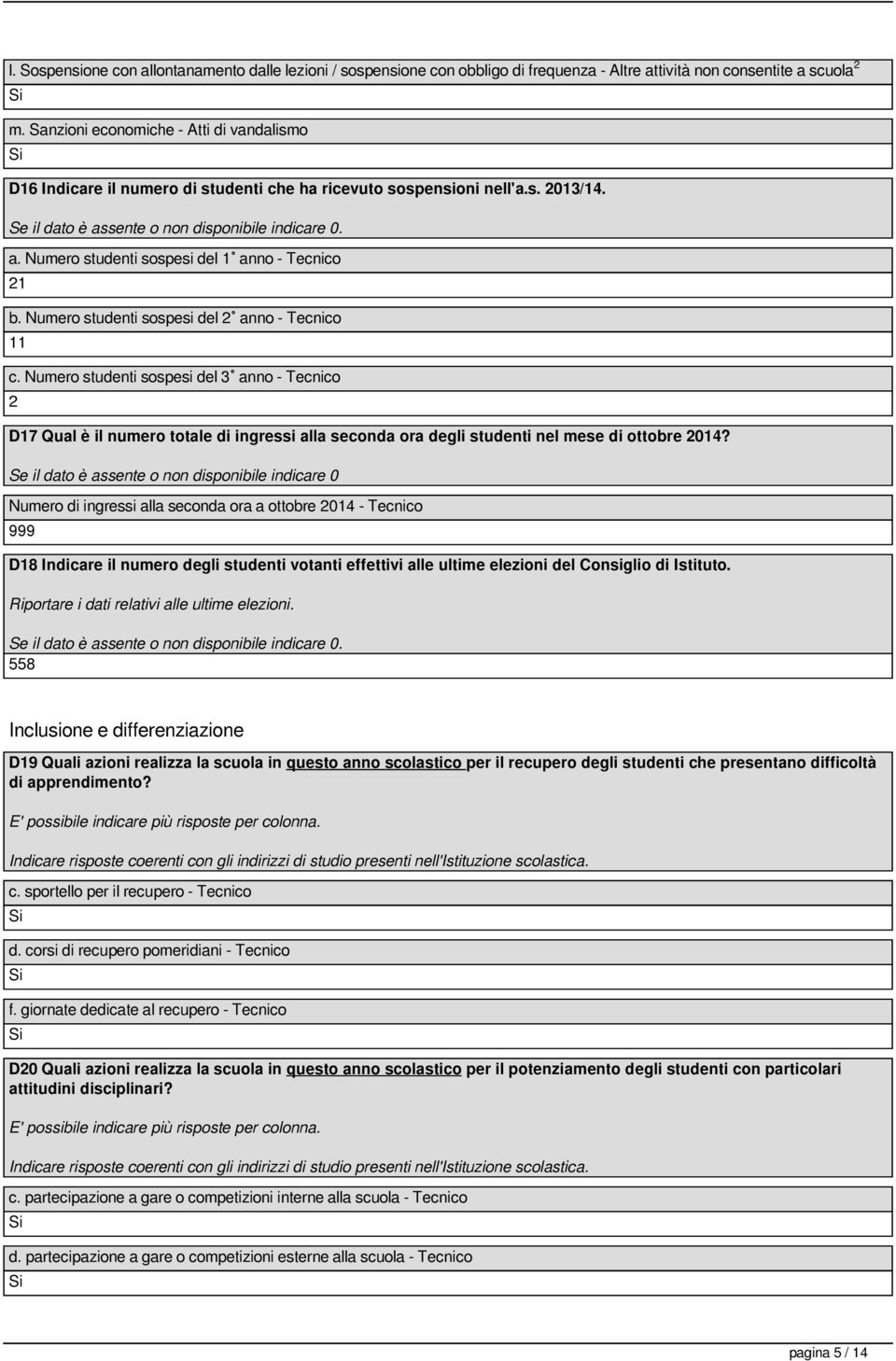 Numero studenti sospesi del 2 anno - Tecnico 11 c. Numero studenti sospesi del 3 anno - Tecnico 2 D17 Qual è il numero totale di ingressi alla seconda ora degli studenti nel mese di ottobre 2014?