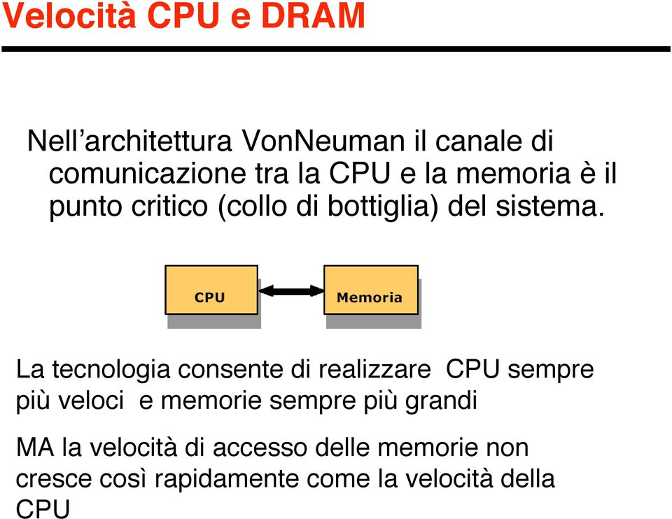 La tecnologia consente di realizzare CPU sempre più veloci e memorie sempre più