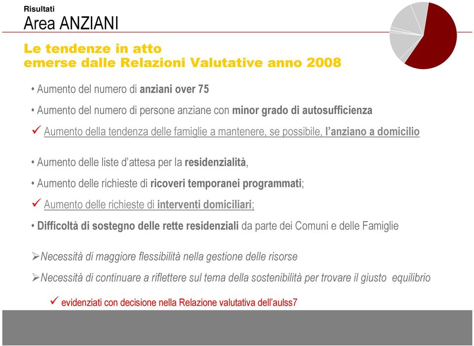 programmati; Aumento delle richieste di interventi domiciliari; Difficoltà di sostegno delle rette residenziali da parte dei Comuni e delle Famiglie Necessità di maggiore flessibilità