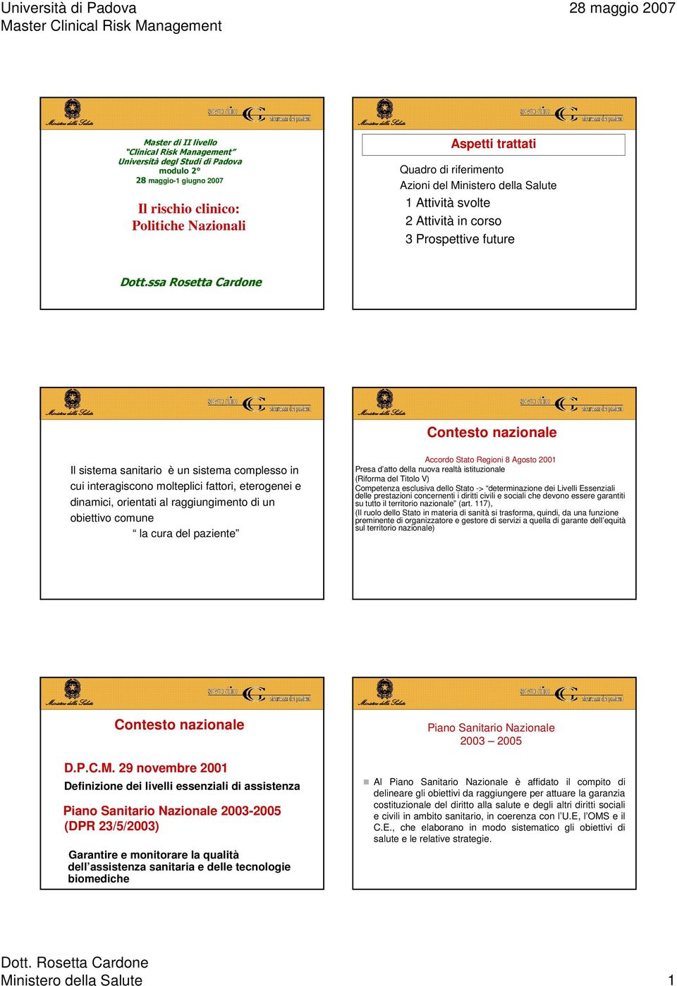 ssa Rosetta Cardone Contesto nazionale Il sistema sanitario è un sistema complesso in cui interagiscono molteplici fattori, eterogenei e dinamici, orientati al raggiungimento di un obiettivo comune