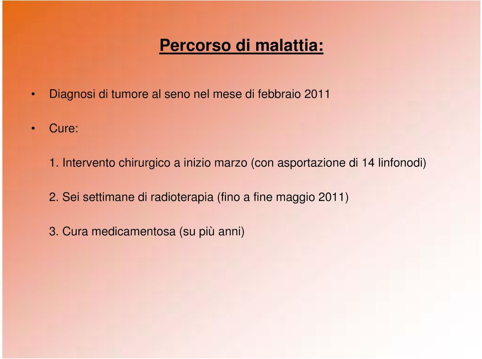 Intervento chirurgico a inizio marzo (con asportazione di 14