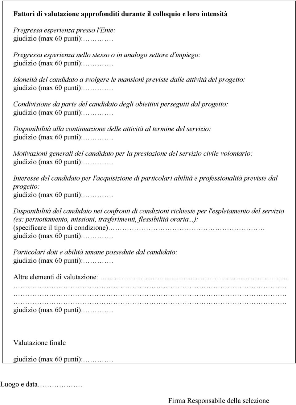 del servizio: Motivazioni generali del candidato per la prestazione del servizio civile volontario: Interesse del candidato per l'acquisizione di particolari abilità e professionalità previste dal