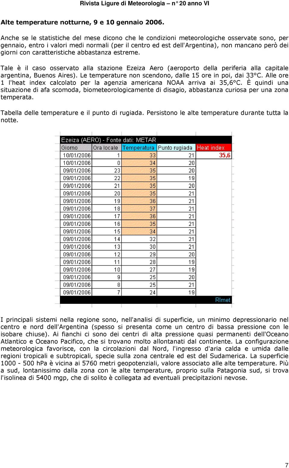 con caratteristiche abbastanza estreme. Tale è il caso osservato alla stazione Ezeiza Aero (aeroporto della periferia alla capitale argentina, Buenos Aires).