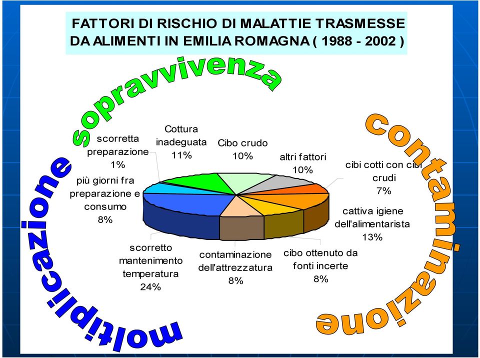 mantenimento temperatura 24% Cibo crudo 10% contaminazione dell'attrezzatura 8% altri fattori